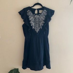 Elastic waist embroidered dress, 100% cotton
